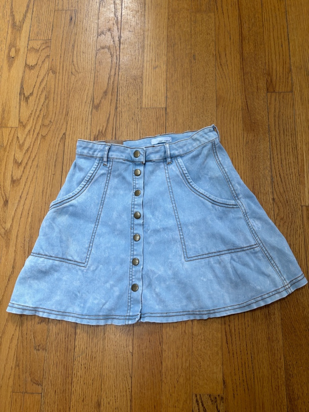 Angel Premium Light Wash Denim Button-Front Skater Skirt